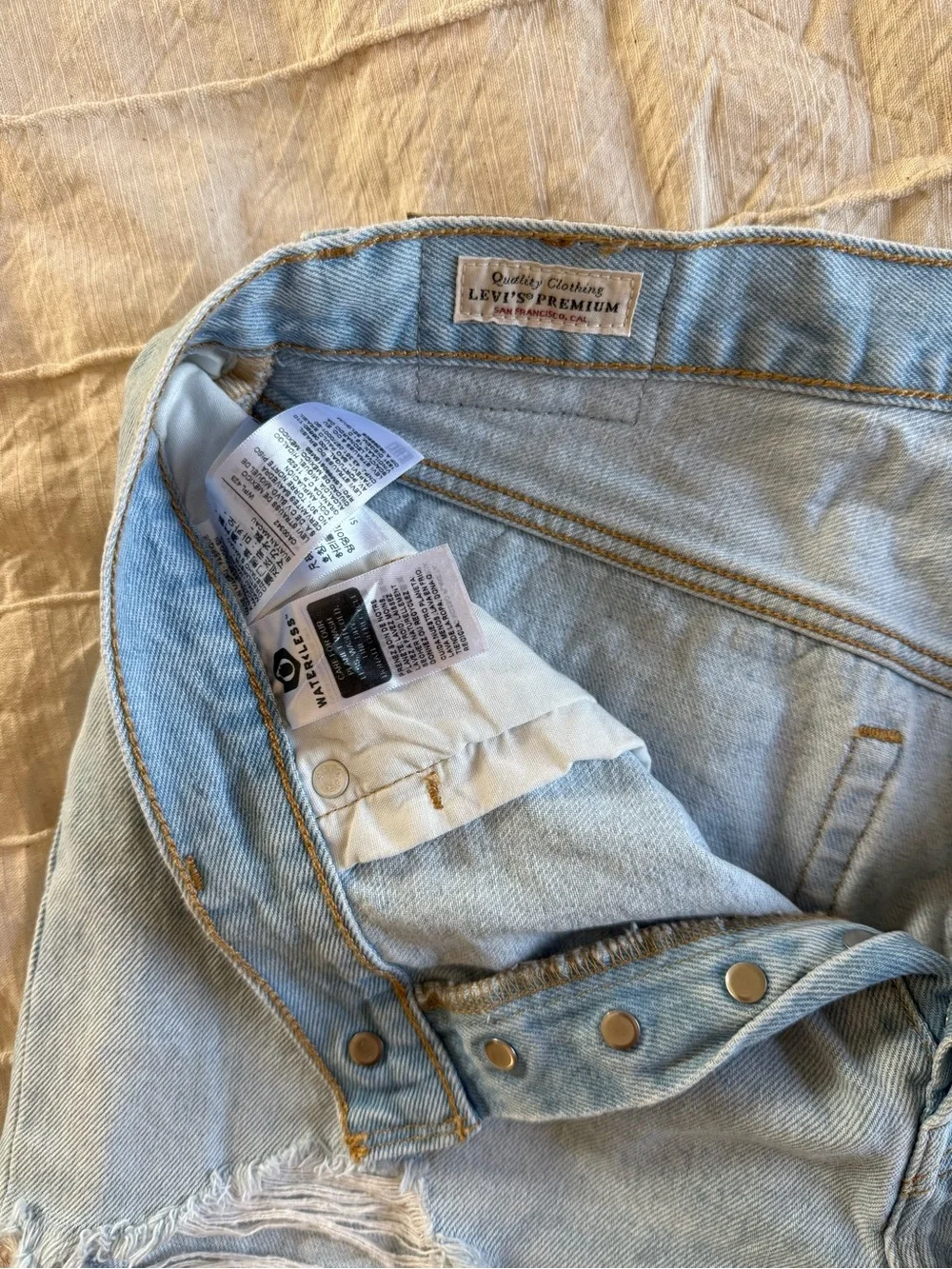 Levi's Light Blue Distressed 501 shorts